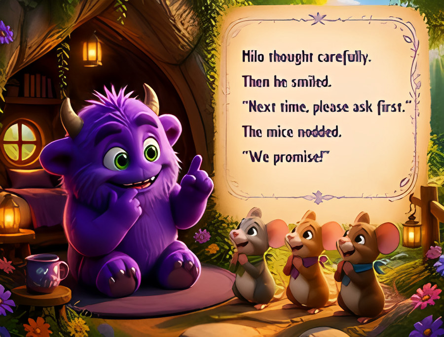 Milo talks with the mice: next time, please ask first