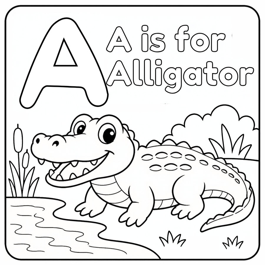 A is for Alligator coloring page