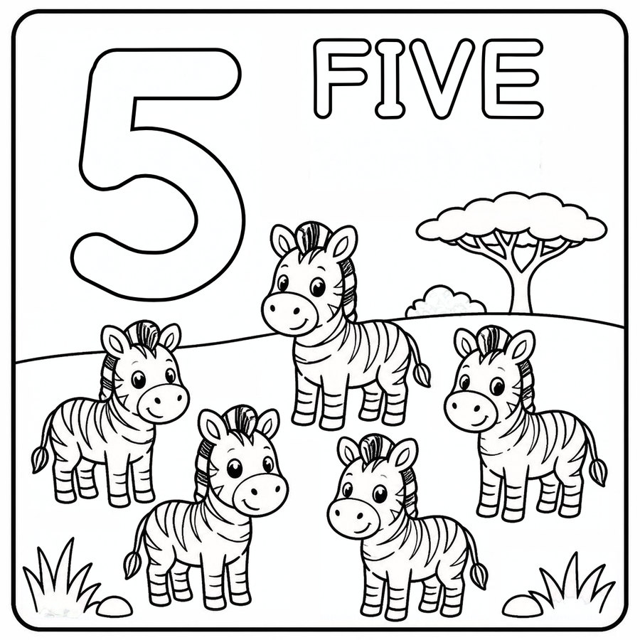 Five zebras counting page