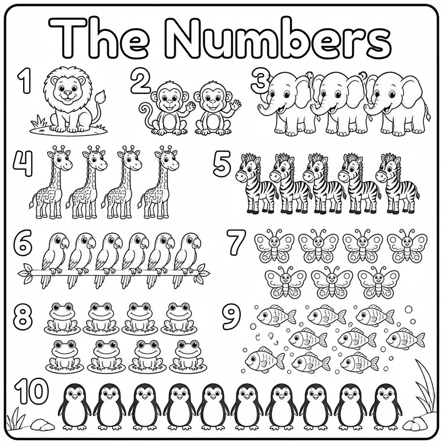 The Numbers overview page with animals from 1 to 10